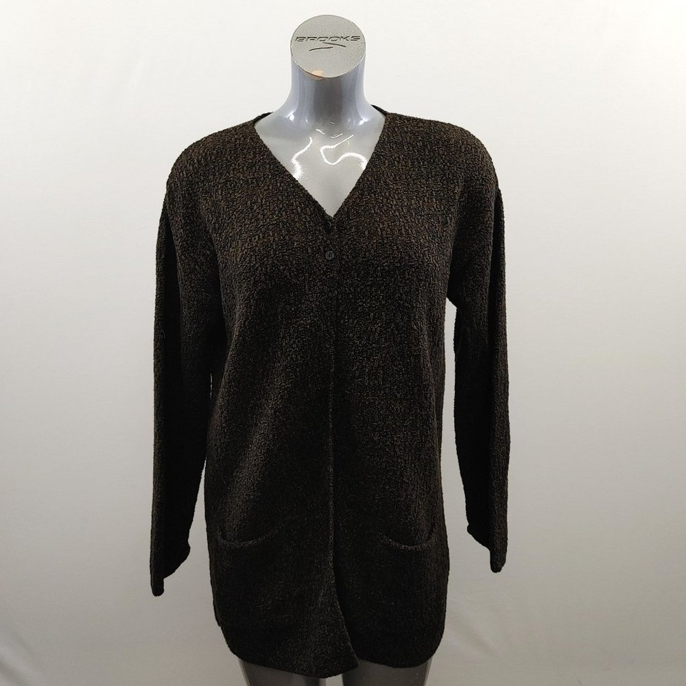 Margaret Winters V Neck 2 Button Cardigan Sweater Women's Size Medium Brown Blac